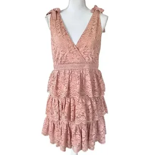 Photo of Bardot Roxie Pink Lace Tiered Mini Dress Size 10