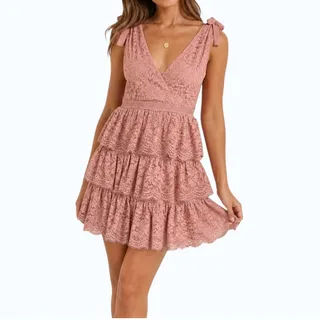 Photo of Bardot Roxie Pink Lace Tiered Mini Dress Size 10