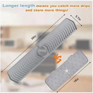 Photo of Kitchen Sink Splash Guard, Sink Faucet Mat, Handle Drip Catcher Tray- Gray