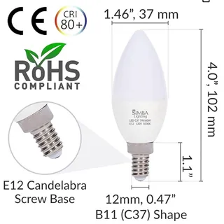 Photo of LED Candelabra Light Bulbs B11 (C37) Candle Shape E12 Base (6 Pack)