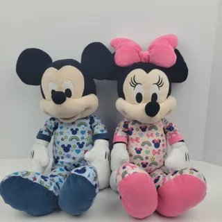 Photo of Lot Of 2 Disney Mickey & Minnie Bedtime Pajama Sleepwear Stuffed Animals