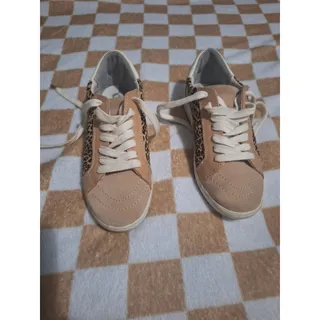 Photo of Dolce Vita Low Top Beige Leopard Print Glitter Lace Up Women's Athletic Sneaker