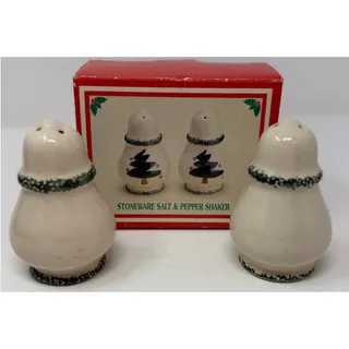 Photo of Stoneware Christmas Tree Salt & Pepper Shakers Cream Red and Green
