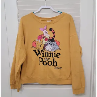 Photo of Disney Winnie The Pooh Sweatshirt Womens XL Long Sleeve Graphic Crew Neck Yellow
