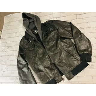 Photo of Men's Black Hooded Bomber Jacket Full Zip Zipped Pockets Stand-Up Collar L