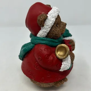 Photo of Carlton Cards Vintage Roly Poly 6" Christmas Bear Figurine Holding a Trumpet