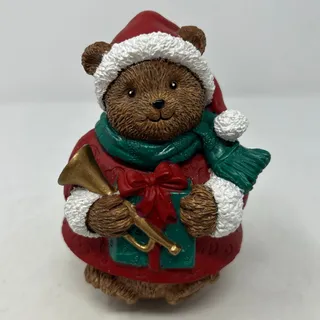 Photo of Carlton Cards Vintage Roly Poly 6" Christmas Bear Figurine Holding a Trumpet