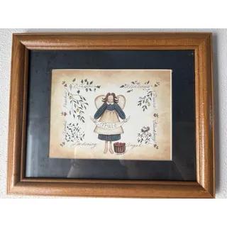 Photo of Vintage Anna Scott“Fruit Angel” Signed Print Matted & Framed Landscape Small