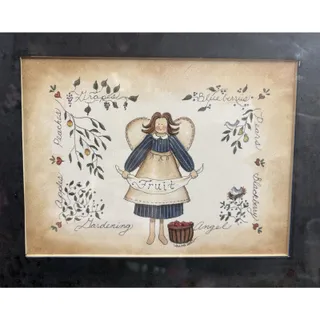 Photo of Vintage Anna Scott“Fruit Angel” Signed Print Matted & Framed Landscape Small