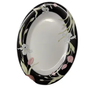 Photo of Fairfield Fine China Oval Porcelain Floral Platter Black Rim Pink White