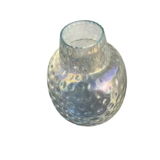 Photo of Large Iridescent Art Glass Vase Bubble Coin Optic Texture Clear Luster 12" Modern Decor