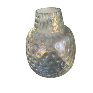 Photo of Large Iridescent Art Glass Vase Bubble Coin Optic Texture Clear Luster 12" Modern Decor