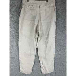 Photo of Athleta Womens 8 100% Linen Utility Pants Beige Tan Cargo Adjustable Waist