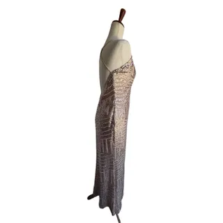 Photo of Women’s L Gold Sequin Geometric Backless V-Neck Strappy Long Gown Dress