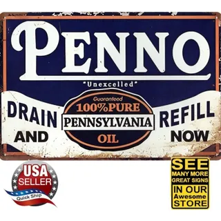 Photo of Metal Tin Petroliana Sign • Penno ‘Unexcelled’ Pennsylvania Oil •Guaranteed Pure