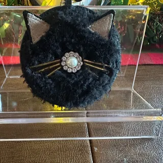 Photo of Kate Spade Furry Black Cat Pouf Keychain or Bag Charm with Pearl Accent