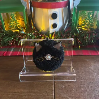 Photo of Kate Spade Furry Black Cat Pouf Keychain or Bag Charm with Pearl Accent