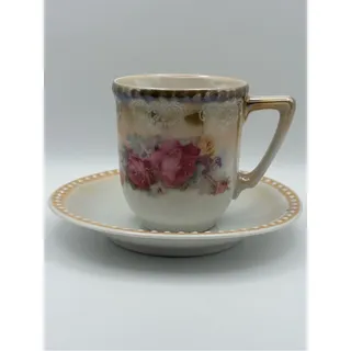 Photo of Vintage Lusterware Rose Teacup and Saucer, Zwickau Porcelain Factory Germany