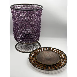 Photo of Set of 2 Vintage Beaded Pedestal Candle Holders, Tealight Candle Votives