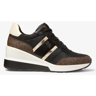 Photo of Michael Kors Women's Mabel Mixed-Media Trainer Black Brown Lace-Up 7 M