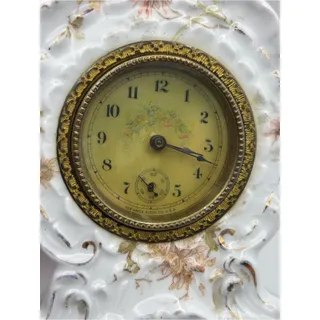Photo of Antique Victorian-Style Mantel Clock Floral Porcelain Timepiece New Haven Clock