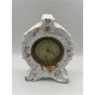 Photo of Antique Victorian-Style Mantel Clock Floral Porcelain Timepiece New Haven Clock