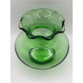 Photo of Vintage Anchor Hocking Small Vase Green Glass Ruffled Rim