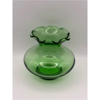 Photo of Vintage Anchor Hocking Small Vase Green Glass Ruffled Rim