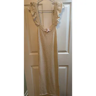 Photo of Cream Crochet Knit Ruffle Strap Dress or Coverup Size Small