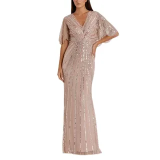 Photo of Mac Duggal 93583 Rose Pink Evening Gown Sequined Cape Sleeve Column Dress Size 8