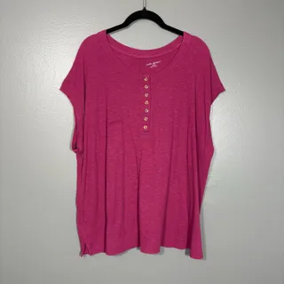 Photo of Lane Bryant Henley Knit Top Dark Pink Short Sleeves - Women's Plus Size 22/24