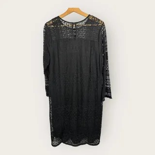 Photo of Garnet Hill Womens 14 Black Lace Crochet Long Sleeve Dress Whimsigoth Boho
