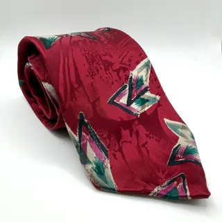 Photo of Vintage 90s Guy Laroche Couture Maroon 100% Silk Abstract Geometric Necktie