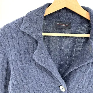 Photo of Vintage 90s Peter Elliott Indigo Blue 100% Cashmere Collared Cardigan Sweater
