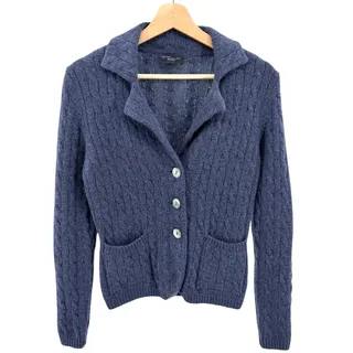 Photo of Vintage 90s Peter Elliott Indigo Blue 100% Cashmere Collared Cardigan Sweater