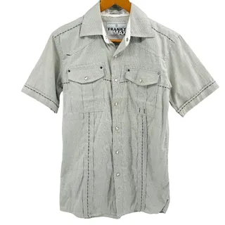 Photo of Y2K Franky Max Cotton Grey Utility Stitch Button Down Workwear Shirt