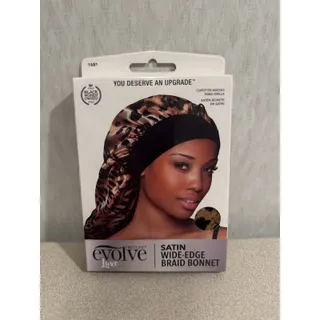 Photo of Evolve Luxe Satin Wide Edge Braid Bonnet Leopard Print Night Hair Care Cap