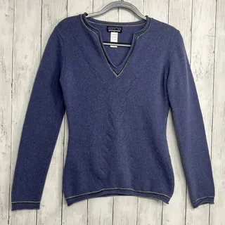 Photo of Patagonia 100% Lambswool V-Neck Sweater M Purple Striped Tipped Trim Y2K Preppy
