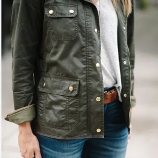 Photo of J.Crew Military Utility Boyfriend Boxy Field Jacket Olive Green Distressed SZ: S
