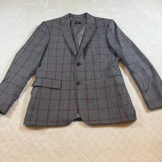 Photo of UNTUCKit 38R Grey Red Plaid Sport Coat Blazer Jacket Wool Luc Belaire EUC