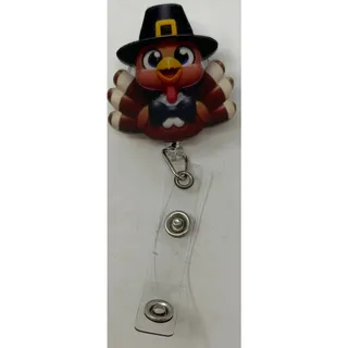 Photo of Thanksgiving Turkey with Pilgrim Hat Retractable Work ID Holder Alligator Clip