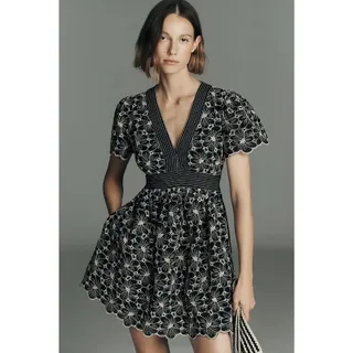 Photo of New Anthropologie Maeve Cotton Lace V-Neck Mini Dress $228 MP MEDIUM PETITE B&W