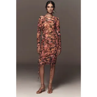 Photo of New Farm Rio x Anthropologie Ruched Midi Dress $218 MEDIUM Floral Orange