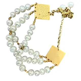 Photo of Grace Loves Lace Gold Freshwater Pearl 3 Strand Anklet Bracelet Bride Wedding