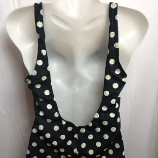 Photo of Swimsuit One Piece Women Large Black Ivory Polka Dot Pattern Padded Tank Classic