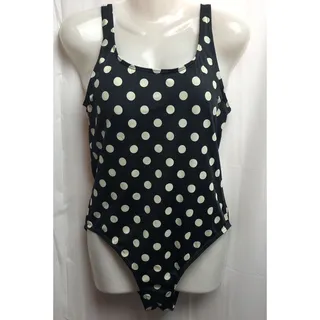 Photo of Swimsuit One Piece Women Large Black Ivory Polka Dot Pattern Padded Tank Classic