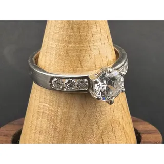 Photo of Vintage Sterling Silver 925 Engagement Ring Size 9 Solitaire Round Clear CZ Band