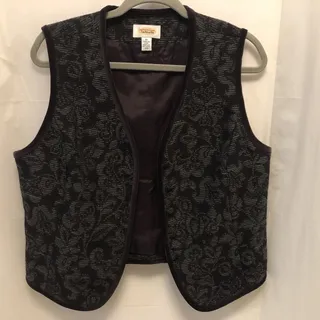 Photo of Talbots Vest Women 10 Purple Gray Floral Wool Blend 5 Button Bordure Fully Lined