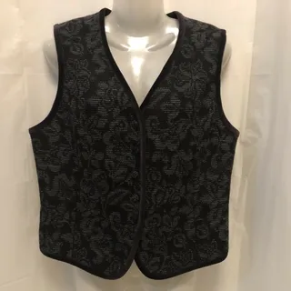 Photo of Talbots Vest Women 10 Purple Gray Floral Wool Blend 5 Button Bordure Fully Lined