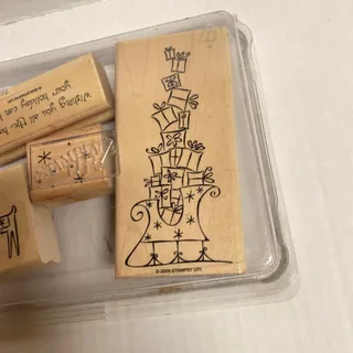 Photo of Stampin Up 2005 Sleigh Full of Toys Presents Holiday Rubber Wood Stamps Set of 4